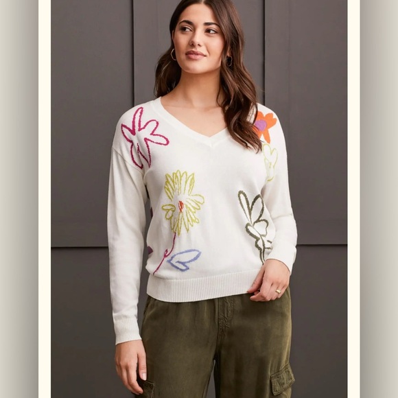 Tribal Jeans Sweaters - Tribal V Neck Drop Shoulder Jacquard Sweater 5668O SZ PS